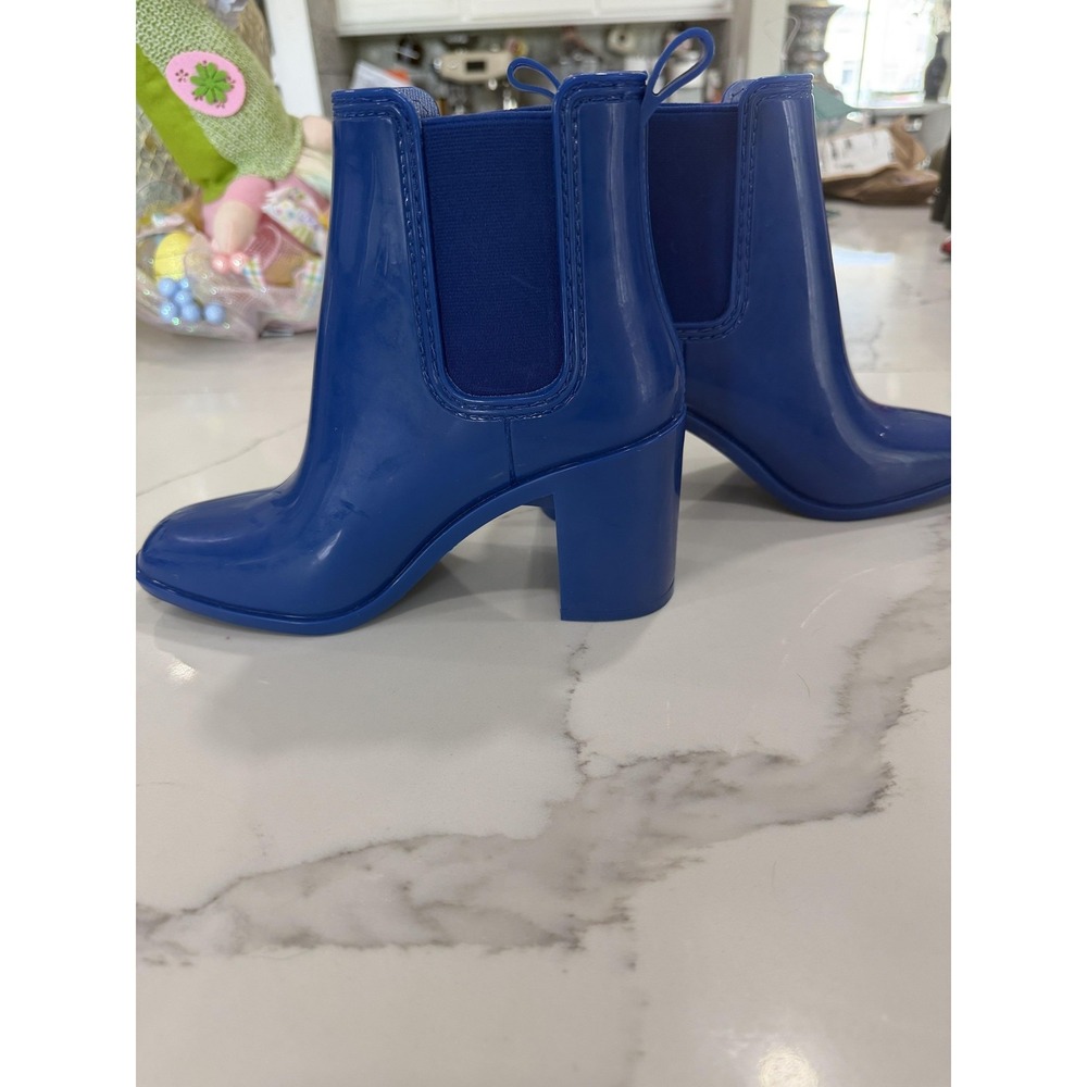 Jeffrey Campbell Rain Boots Womens Size 6 Blue Ankle Block Heel Square Toe N/W/B